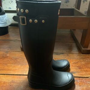 Hunter tall black studded wedge boots